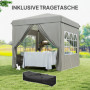 Popup Paviljong med sidoväggar och bärväska 2,5 x 2,5 m Ljusgrå