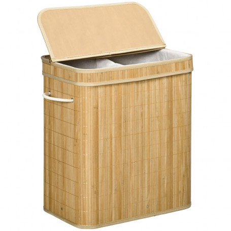Bambu Tvättkorg 90 L 2 Sektioner 54,2 x 35,2 x 59,5 cm