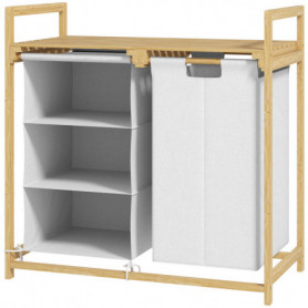 Tvättkorg Bambu Skåp med Tvättpåse, Tyglåda, Hyllor 70 x 36 x 70 cm