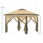 Hopfällbart Paviljong 330 x 330 x 288 cm Beige