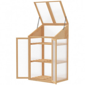 Mini Växthus Träram Fönster och Dubbeldörr, 3 hyllplan, 70 x 50 x 1...