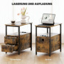 Sidobord med Laddstation 2 Lådor och Hylla - Vintage Brun