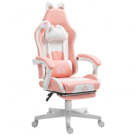 Gamingstol med Kattöron och Fotstöd Rosa