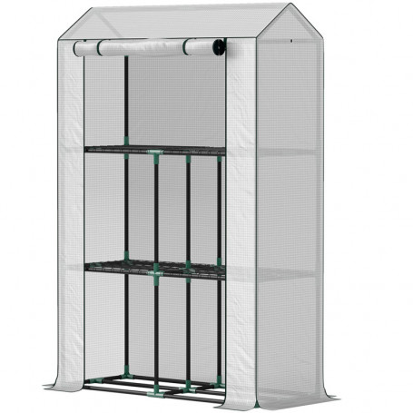 Växthus 3 Hyllor Roll-up Dörr 100 x 40 x 150 cm, vit