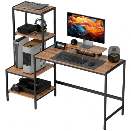 Skrivbord med 4-våningshylla, industriell design, brun