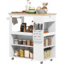 Rullande Köksö med Trä Skiva Justerbara Hyllor och Förvaring 86,5 x...