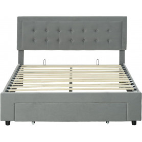 Sängstomme 140 x 200 cm med Stor Förvaring, Rullbar Låda - Grå