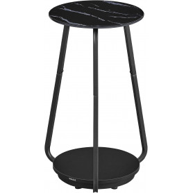 Sidobord Rund 30×30×55 cm Marmorsvart Härdat Glas & Stål 2 Hyllor M...