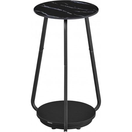 Sidobord Rund 30×30×55 cm Marmorsvart Härdat Glas & Stål 2 Hyllor M...