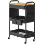 Förvaring Vagn Mångsidig 3 Nivåer Metall Svart med Sidofack