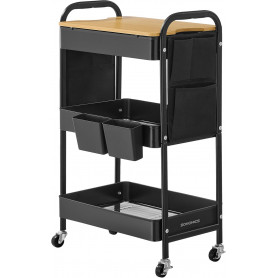 Förvaring Vagn Mångsidig 3 Nivåer Metall Svart med Sidofack