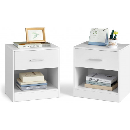 Sängbord set om 2, sidobord med låda, öppet fack - vit 28 x 39 x 41 cm