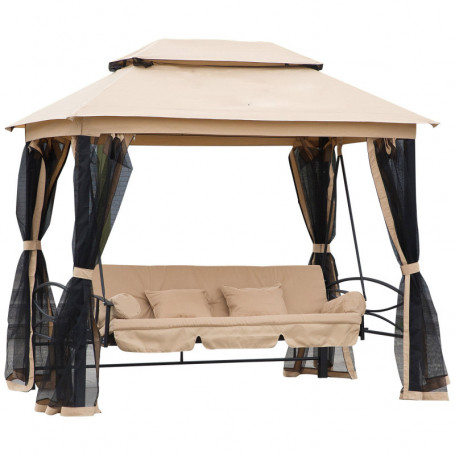 Lyxig Hammok Trädgårdsgunga med Paviljong, Sidoväggar 3-sits Beige 256 x 172 x 248 cm