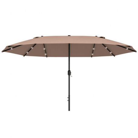 Parasoll 440 x 260 cm med Solcellsdrivna LED-lampor - Khaki