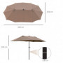Parasoll 440 x 260 cm med Solcellsdrivna LED-lampor - Khaki