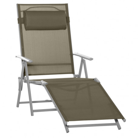 Justerbar Solstol med Kudde Metall och Tyg Khaki 137 x 63,5 x 100,5 cm