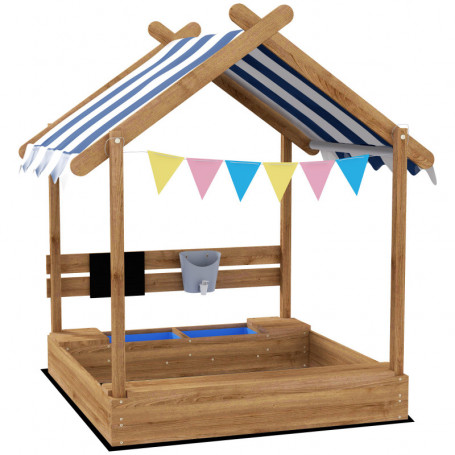Sandlåda med Solskydd, Lekstuga Design 124 x 116 x 146 cm, brun