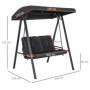Hammock Gunga 2-sits med Soltak 145 x 116 x 172 cm, Svart