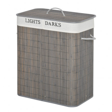 Tvättkorg 15 kg med Tvättbar Påse Grå Bambu 52 x 32 x 63 cm