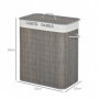 Tvättkorg 15 kg med Tvättbar Påse Grå Bambu 52 x 32 x 63 cm