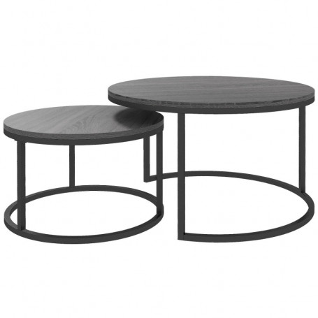 Soffbord Set 2 st Rund Svart industriell design