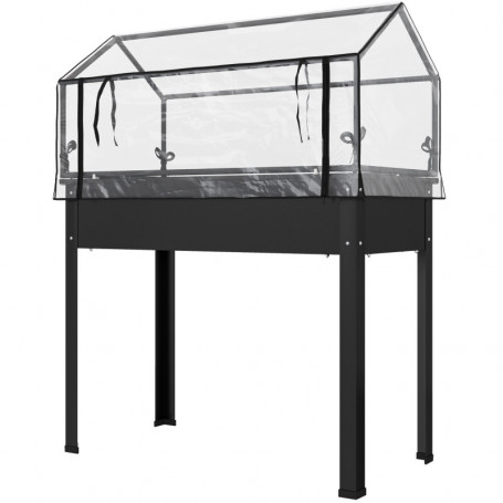 Upphöjd Odlingslåda - Mini Växthus med dräneringshål, 100 x 48 x 124 cm, svart