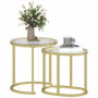 Satsbord 2st Marmor Stil / Soffbord Set Ø50 x 50,5H cm, guld
