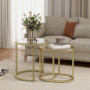 Satsbord 2st Marmor Stil / Soffbord Set Ø50 x 50,5H cm, guld