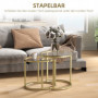 Satsbord 2st Marmor Stil / Soffbord Set Ø50 x 50,5H cm, guld