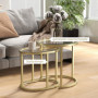 Satsbord 2st Marmor Stil / Soffbord Set Ø50 x 50,5H cm, guld