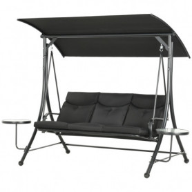 Hammock Gunga 3-sits med Soltak, Sidobord 278 x 135 x 177 cm, svart