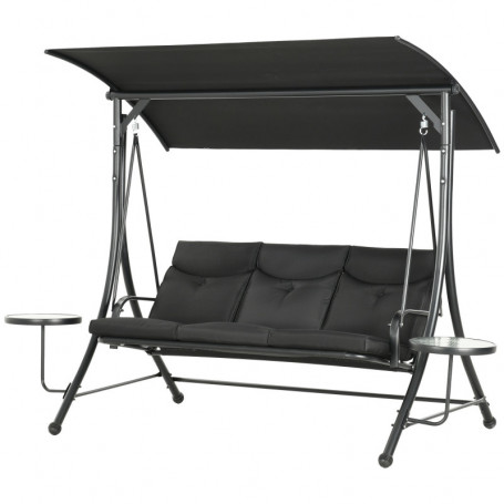 Hammock Gunga 3-sits med Soltak, Sidobord 278 x 135 x 177 cm, svart