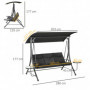 Hammock Gunga 3-sits med Soltak, Sidobord 278 x 135 x 177 cm, svart