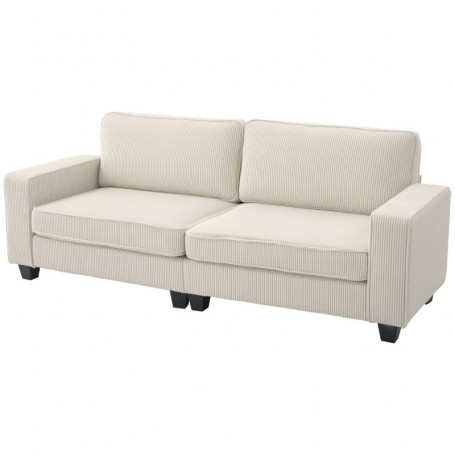 Soffa 3-sits med Manchester Överdrag Fjäderkärna 227 x 84 x 87 cm, Krämvit