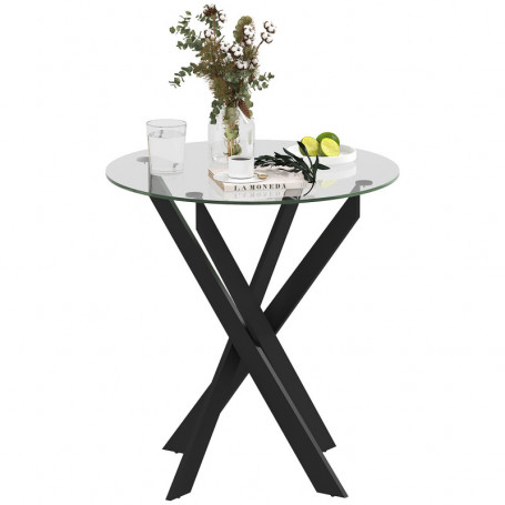 Liten Matbord med Härdat Glasskiva Ø70 cm och Metalben