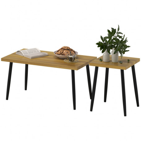 Soffbord 2 Set Liten/Stor Metallram och Träskiva