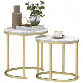 Satsbord 2st Marmor Stil / Soffbord Set Ø50 x 50,5H cm
