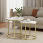 Satsbord 2st Marmor Stil / Soffbord Set Ø50 x 50,5H cm