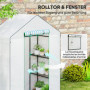 Mini Växthus med Hyllor Roll-up Dörr 143 x 74 x 190 cm, Vit