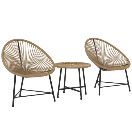 Ute Caféset 2 Stolar med Rund Bord - Plastrotting Ljusbrun
