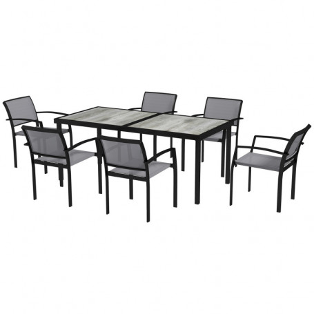 Ute Matgrupp Ett Bord med 6 Stolar Metallram Grå