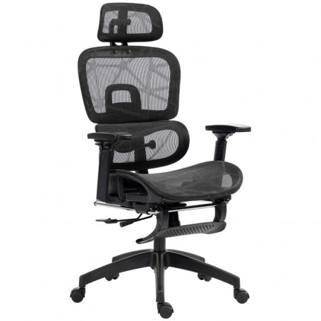Ergonomisk Kontorsstol Mesh med Optimalt svankstöd, Fotstöd - Svart