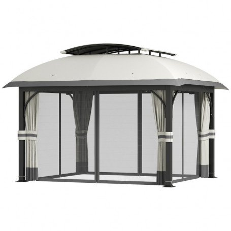 Paviljong Lyx 3,3 x 4 m med Nätgardiner Metallram Ljusgrå