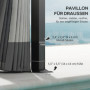 Paviljong Lyx 3,3 x 4 m med Nätgardiner Metallram Ljusgrå
