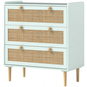 Byrå med 3 Lådor, Rottingfronter Ljusblå 80 x 40 x 87,5 cm