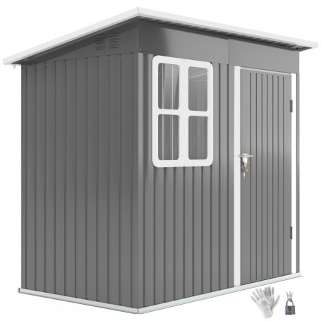 Redskapsbod med Fönster Låsbar dörr 221 x 133 x 190 cm, Grå