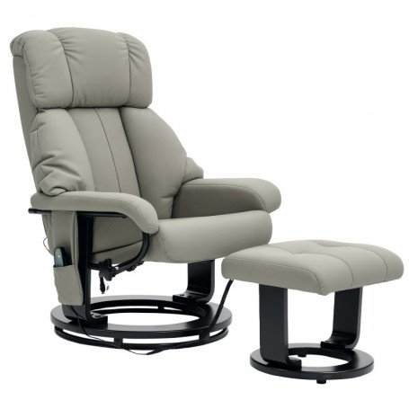 Avslappningsfåtölj med Massage och Pall Roterbar Läder Beige
