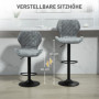 Barstolar 2-pack Grå Chenille Höjdjusterbara med Ryggstöd Fotstöd
