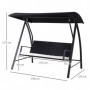 Hammock 3-sits med Soltak 198 x 124 x 179 cm svart