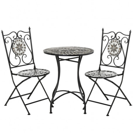 Ute Caféset 2 Stolar med Bord Mosaikdesign Metall